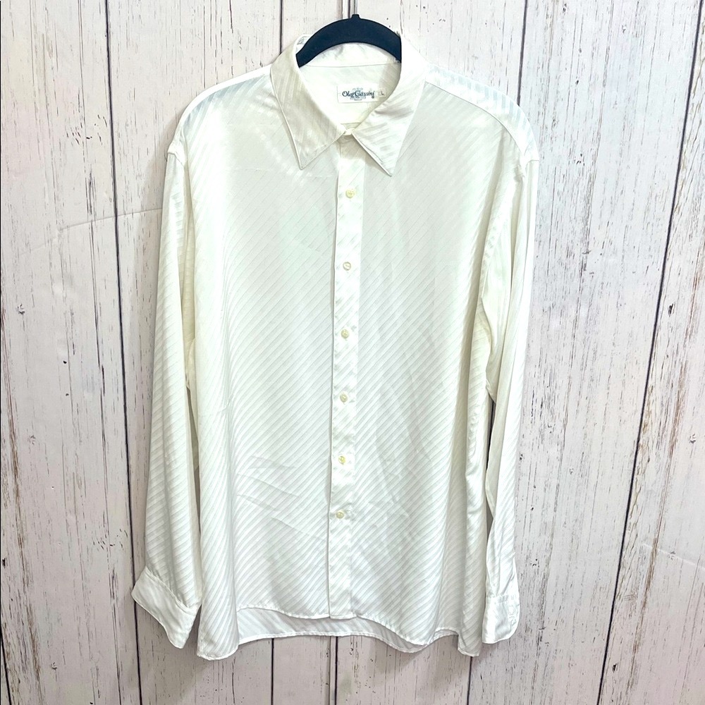 Oleg Cassini Men's Off White Dress Shirt Large
